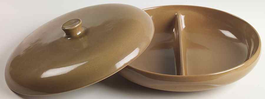 Casual Brown Divided Round Covered Vegetable Bowl (RDV*/Knob Li by Iroquois-1