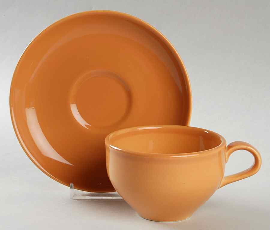 Casual Cantaloupe Flat Cup & Saucer Set by Iroquois-1