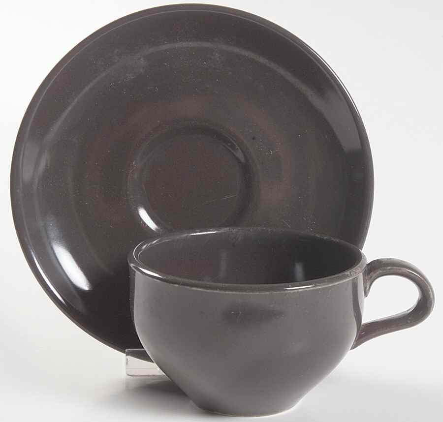 Casual Charcoal Flat Cup & Saucer Set by Iroquois-1