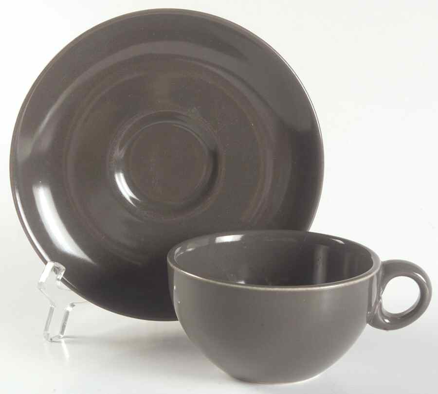 Casual Charcoal Flat Cup & Saucer Set by Iroquois-1