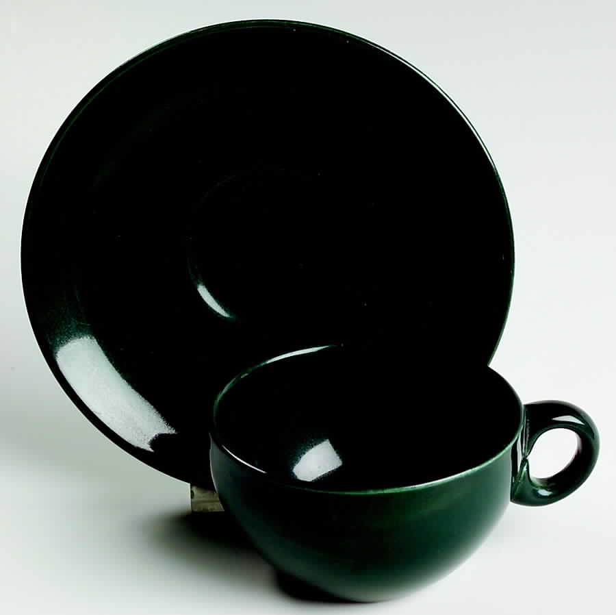 Casual Dark Green Flat Cup & Saucer Set by Iroquois-1