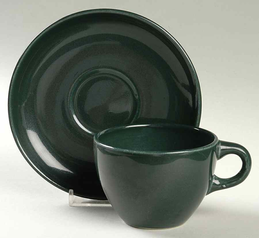 Casual Dark Green Flat Cup & Saucer Set by Iroquois-1