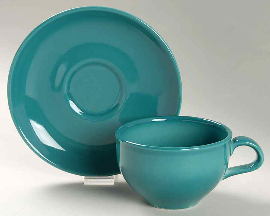 Casual Turquoise Flat Cup & Saucer Set by Iroquois-1