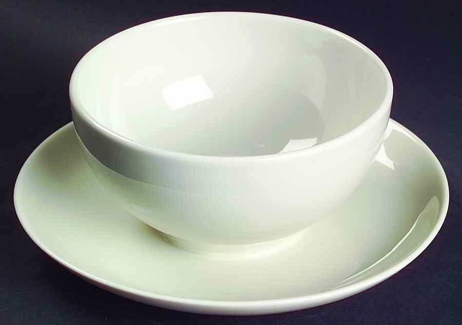 Casual White Gravy Boat with Attached Underplate by Iroquois-1