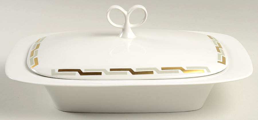 Grecian Gold Rectangular Covered Divided Vegetable by Iroquois-1