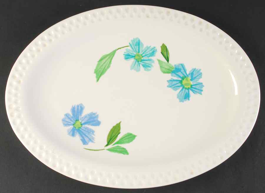 Painted Daisy Blue 15" Oval Serving Platter by Iroquois-1