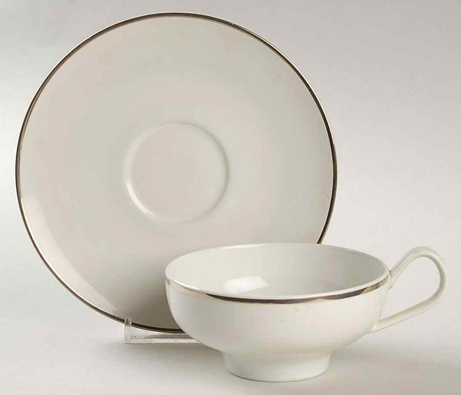 Sheer White Platinum Footed Cup & Saucer Set by Iroquois-1
