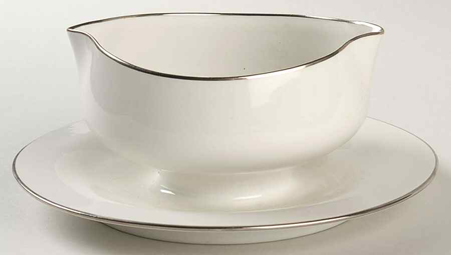 Sheer White Platinum Gravy Boat with Attached Underplate by Iroquois-1
