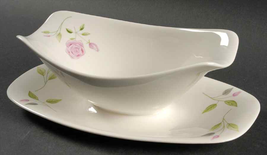 Wild Rose Gravy Boat with Attached Underplate by Iroquois-1