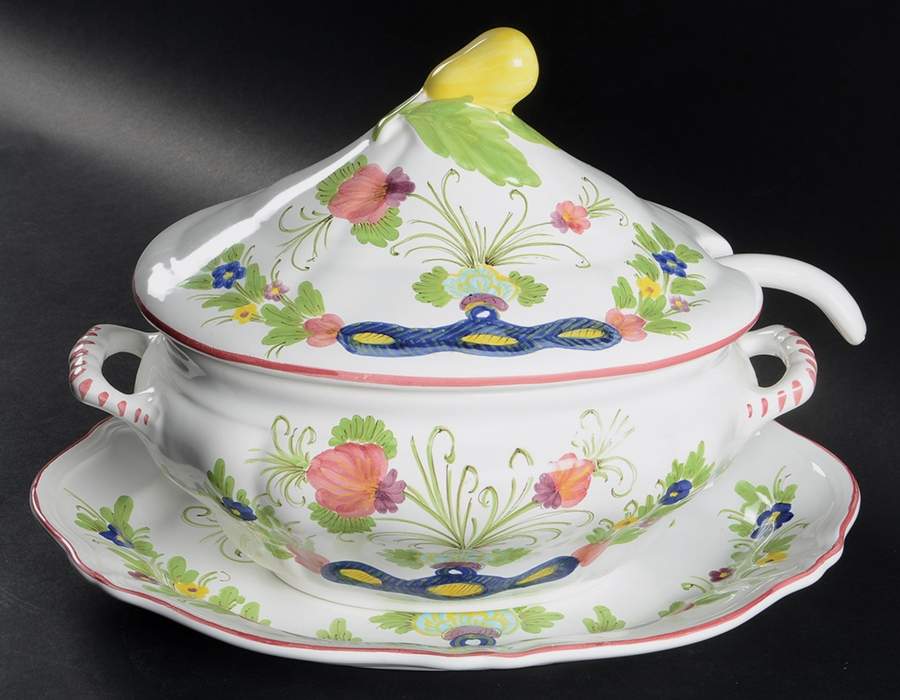 Carnation Tureen & Lid w/Ladle & Underplate by Italy-1