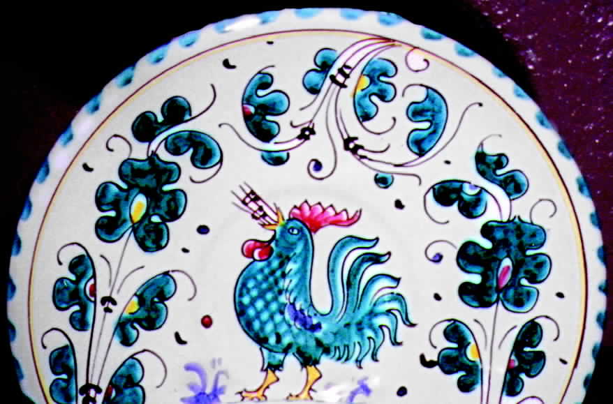 Green Rooster (Orvieto) Saucer for Footed Cup by Deruta (Italy)-1