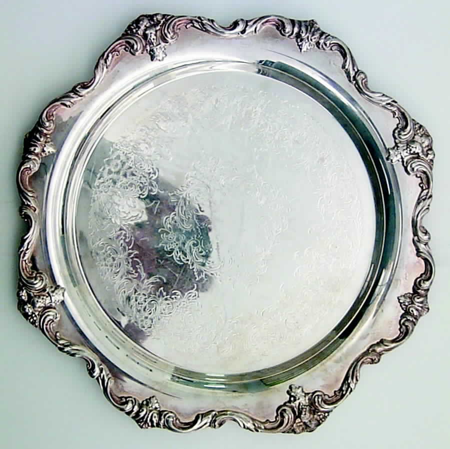 Du Barry-Floral Border (Silver, Hollowware, Wbswcx) Small Round Silverplate Tray by International Silver-1