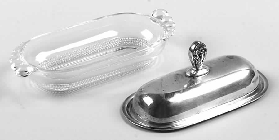 Adoration (Silverplate, Hollowware) Crystal Butter with Silverplate Lid by International Silver-1