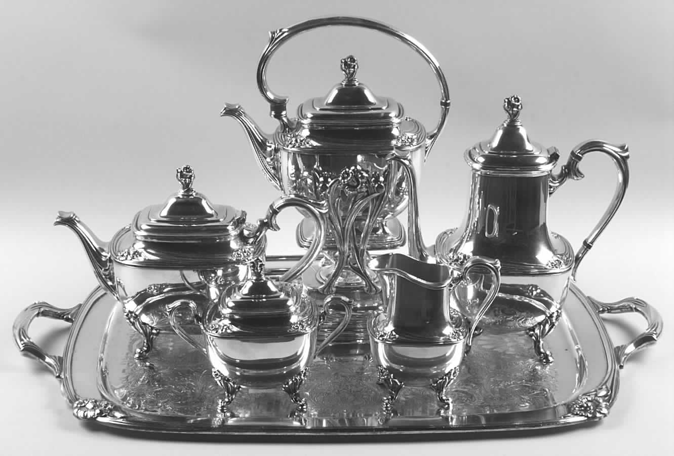 Daffodil (Silverplate, Hollowware) 6-Piece Plated Tea Set (with Kettle & Tray) by International Silver-1