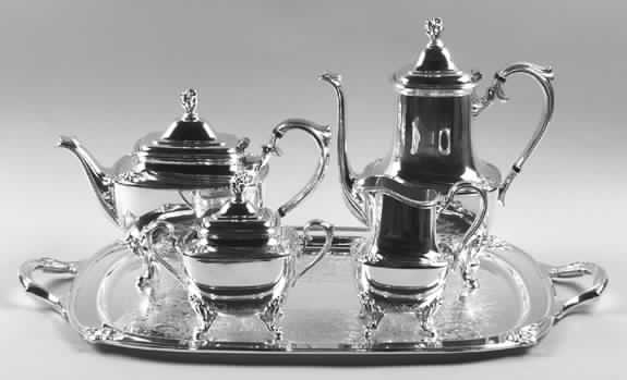 Daffodil (Silverplate, Hollowware) 5-Piece Silverplate Tea Set (with Tray) by International Silver-1