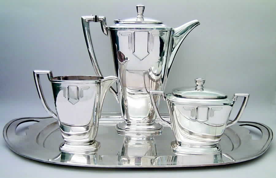 Napoleon (Silverplate, Hollowware) 3-Piece Coffee Set and Tray by International Silver-1