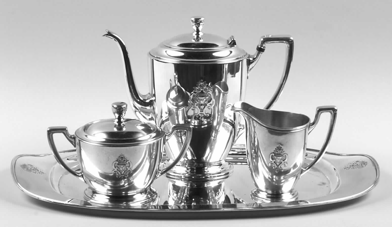 Princess-Lady Doris (Silverplate, Hollowware) 3-Piece Coffee Set and Tray by International Silver-1