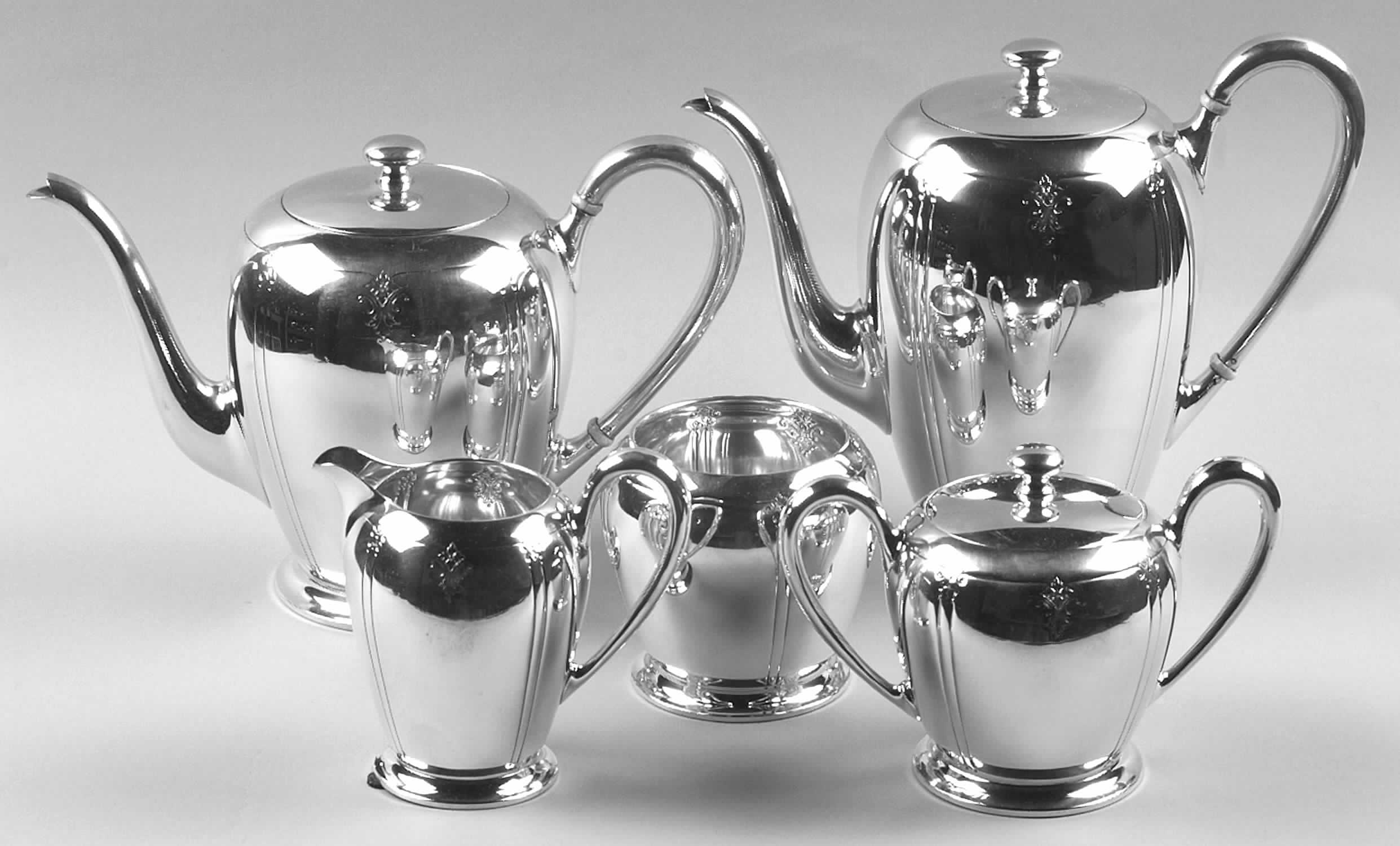 Sedan (Sterling, Hollowware) 5 Piece Tea Set (SCP, STP, SCR, SSU, SWB) by International Silver-1