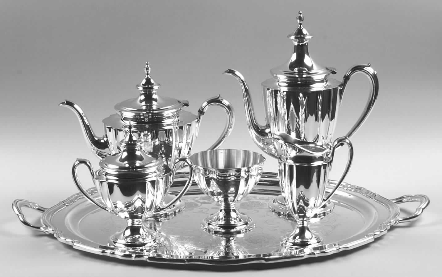 Chippendale (Silverplate, Hollowware, Pedestal) 6-Piece Plated Tea Set (Waste & Tray) by International Silver-1