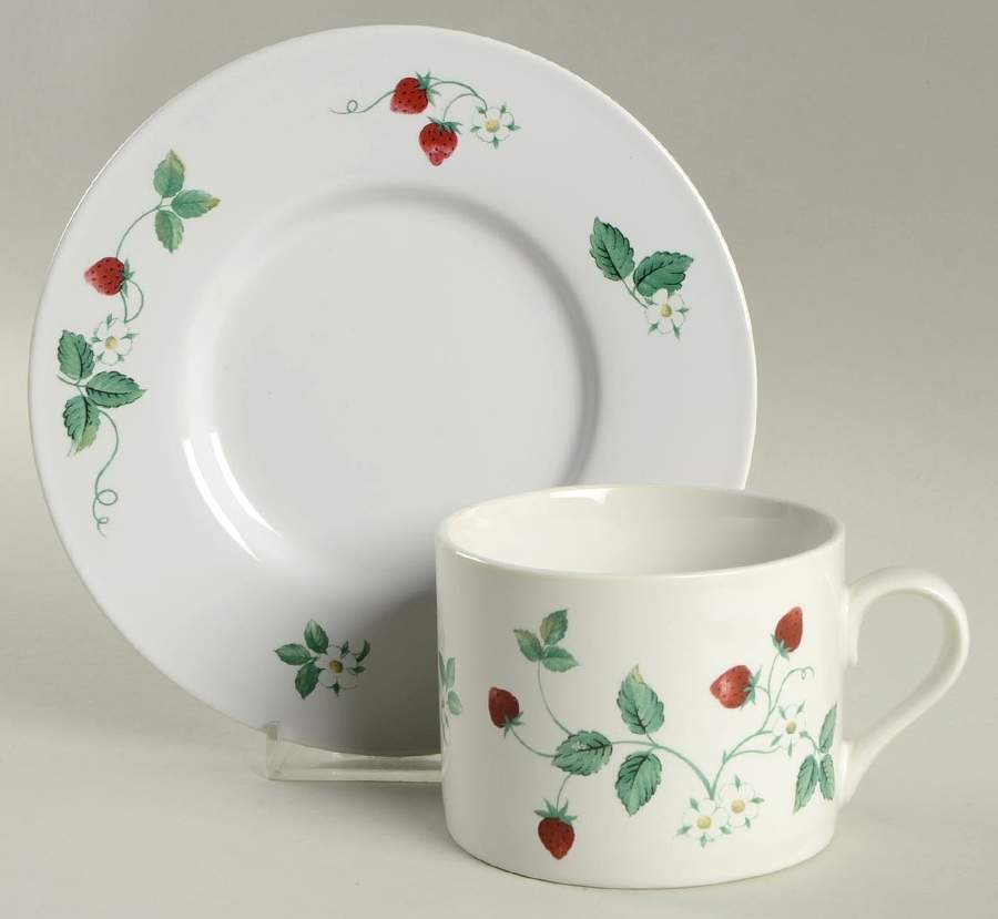 Strawberry Fair (No Green Trim) Flat Cup & Saucer Set by International-1