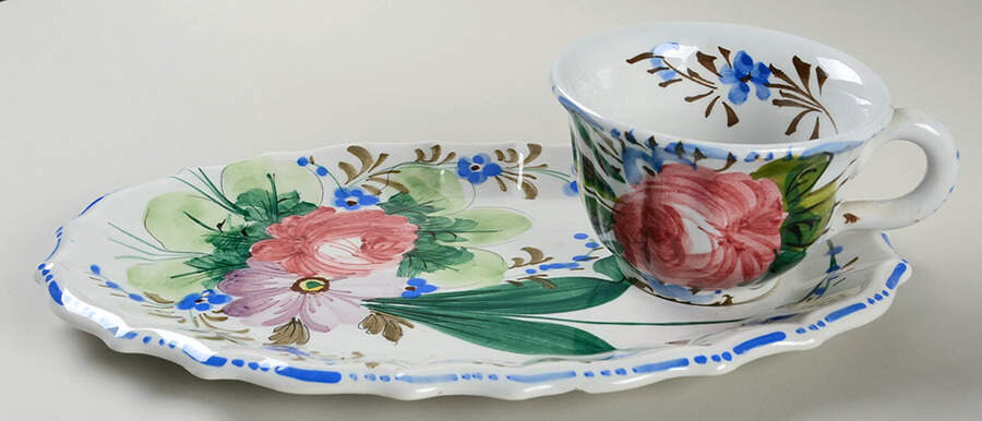 Nove Rose Snack Plate & Cup Set by Italy-1