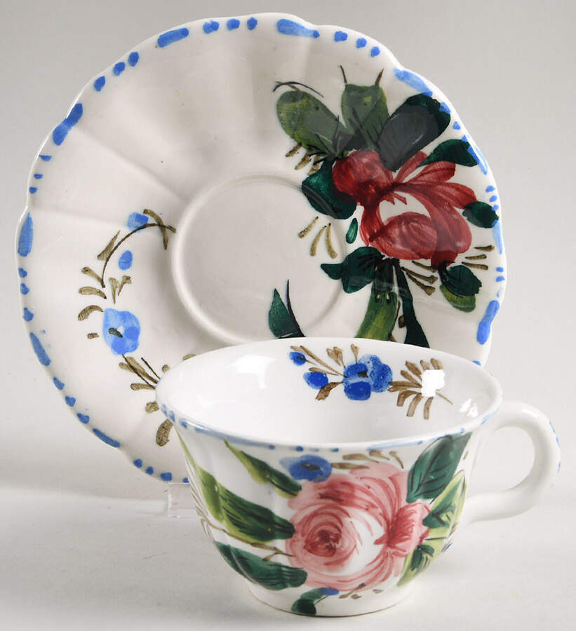 Nove Rose Flat Cup & Saucer Set by Italy-1