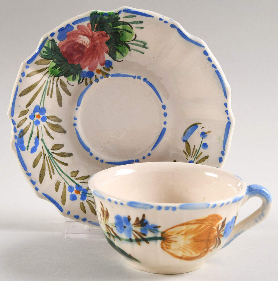 Nove Rose Flat Cup & Saucer Set by Italy-1