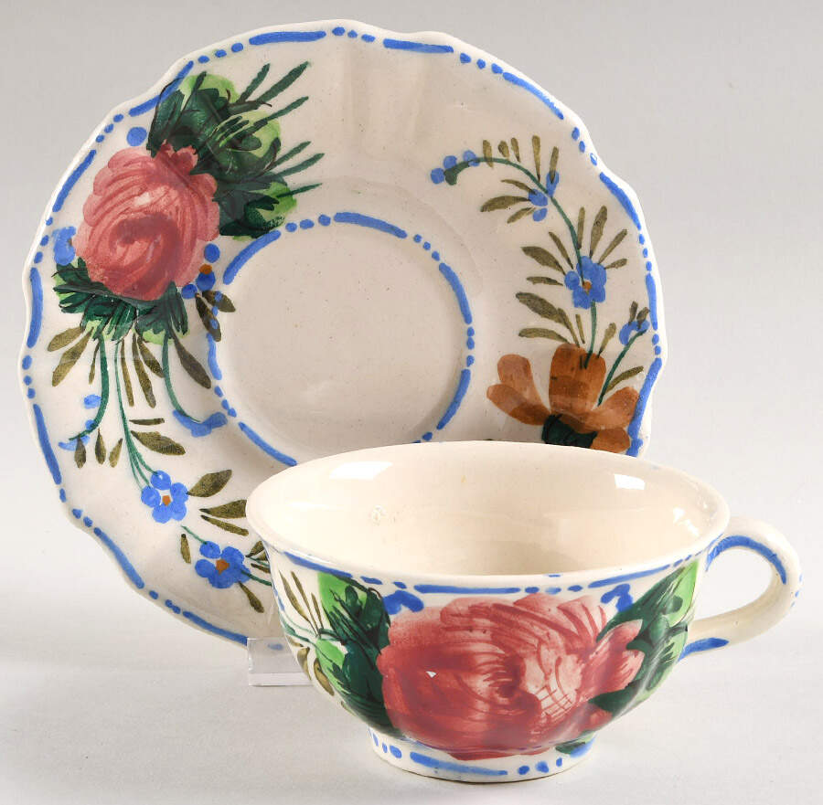 Nove Rose Flat Cup & Saucer Set by Italy-1