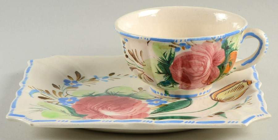 Nove Rose Snack Plate & Cup Set by Italy-1