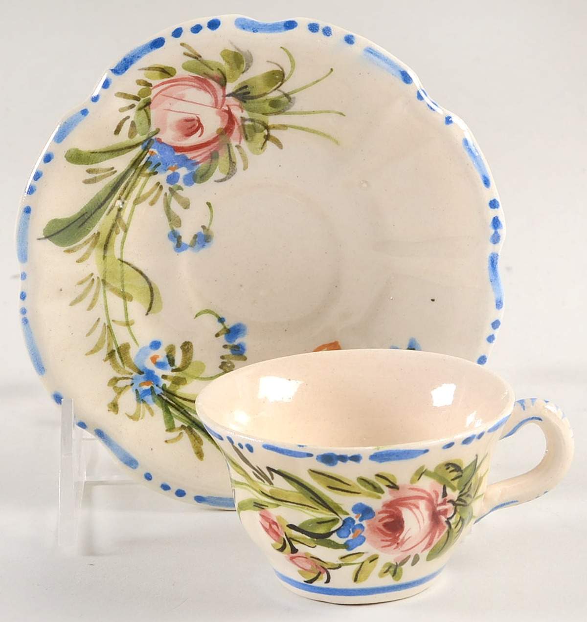 Nove Rose Flat Demitasse Cup & Saucer Set by Italy-1