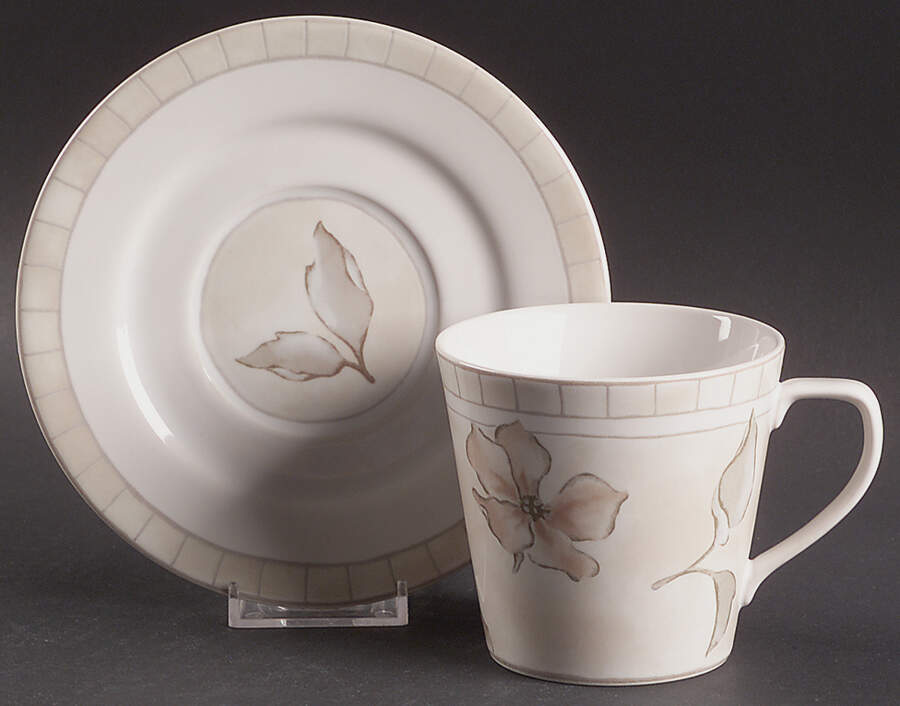 Linen Flower Flat Cup & Saucer Set by Interiors (PTS)-1