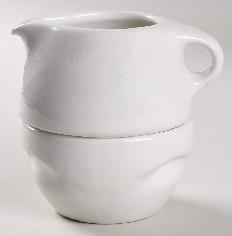 Casual White Mottled Family Stacking Creamer & Open Sugar by Iroquois-1