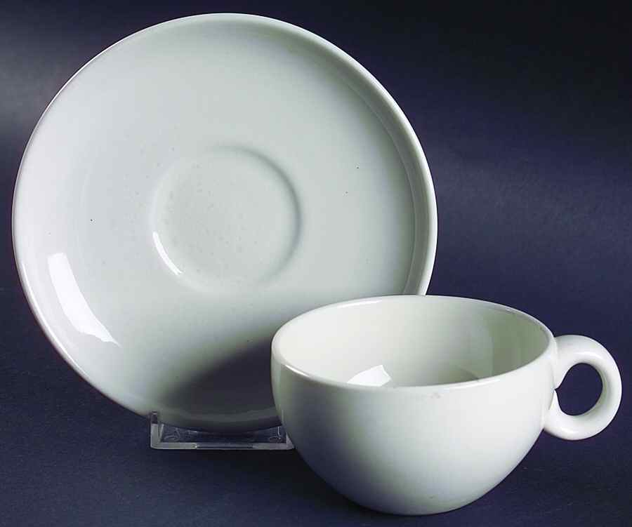 Casual White Mottled Flat Cup & Saucer Set by Iroquois-1