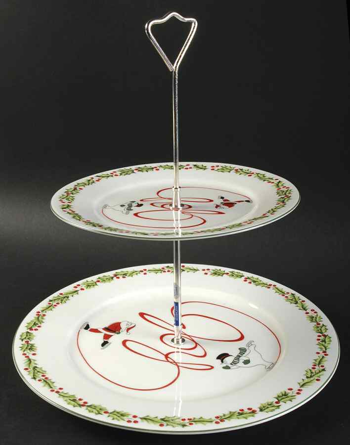 Holiday Joy 2 Tiered Serving Tray (Dinner & Salad Plate) by International Silver-1