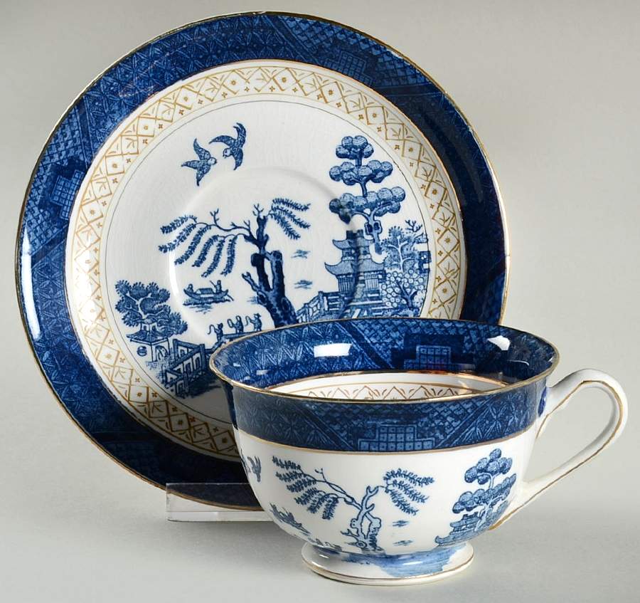 Blue Willow (Gold Trim) Footed Cup & Saucer Set by Ideal Ironstone Ware-1