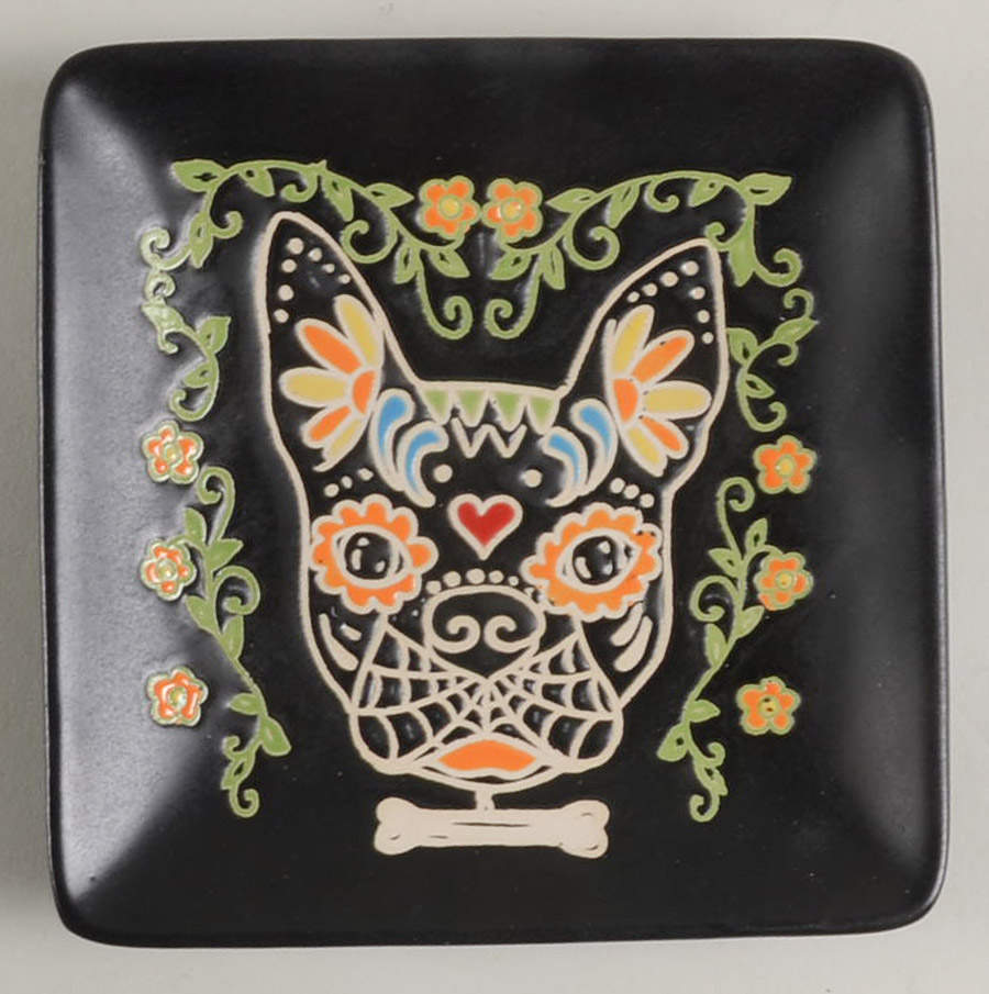 Calvin Sugar Skull-Day of the Dead Square Appetizer Plate by In Homestylez-1