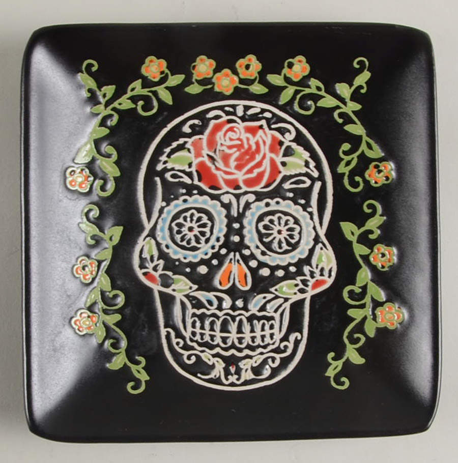 Calvin Sugar Skull-Day of the Dead Square Appetizer Plate by In Homestylez-1