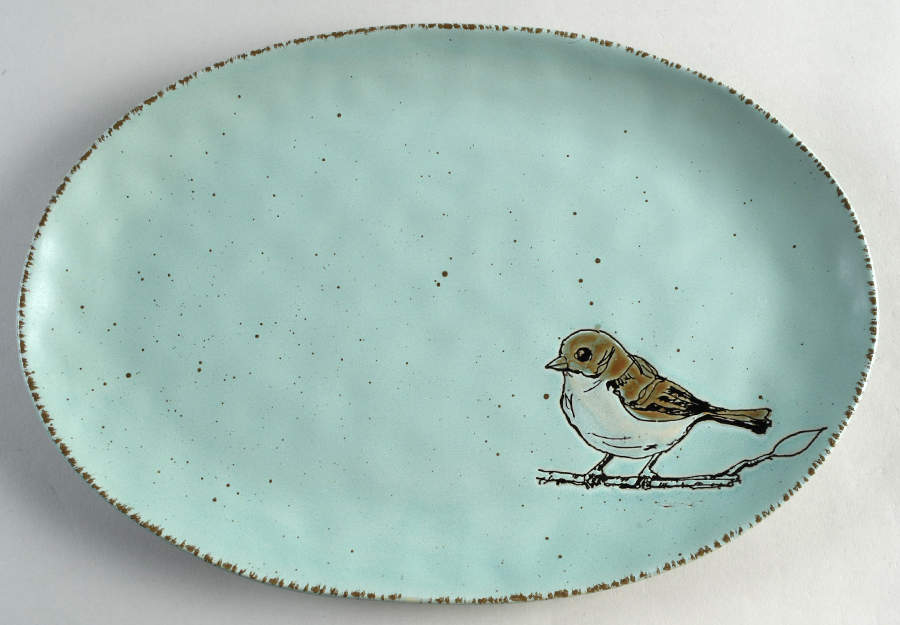 Easter Bird Aqua 14" Oval Serving Platter by In Homestylez-1
