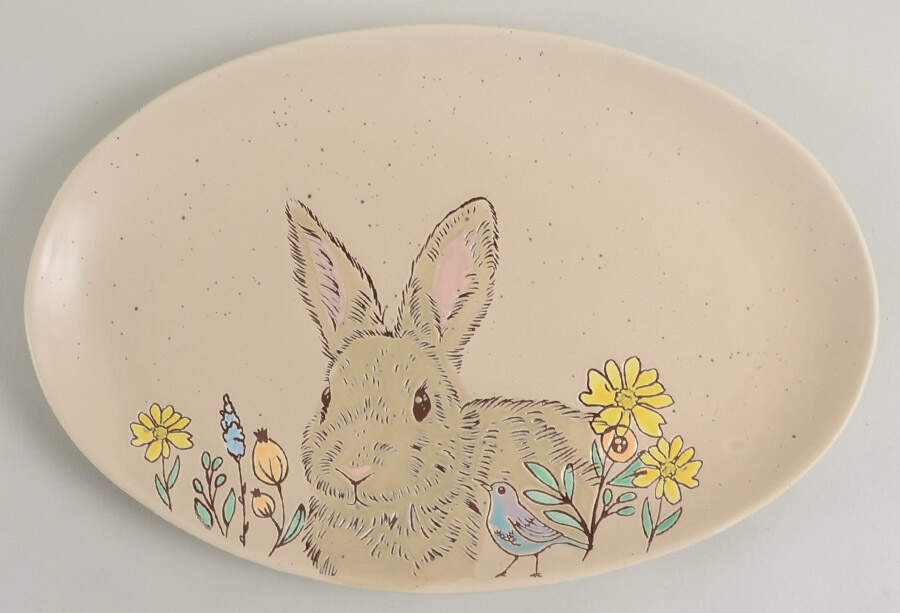 Evergreen Bunny 14" Oval Serving Platter by In Homestylez-1