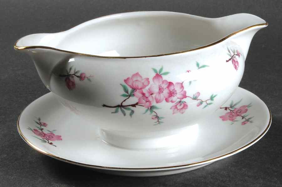 Apple Blossom Gravy Boat with Attached Underplate by Jaeger-1