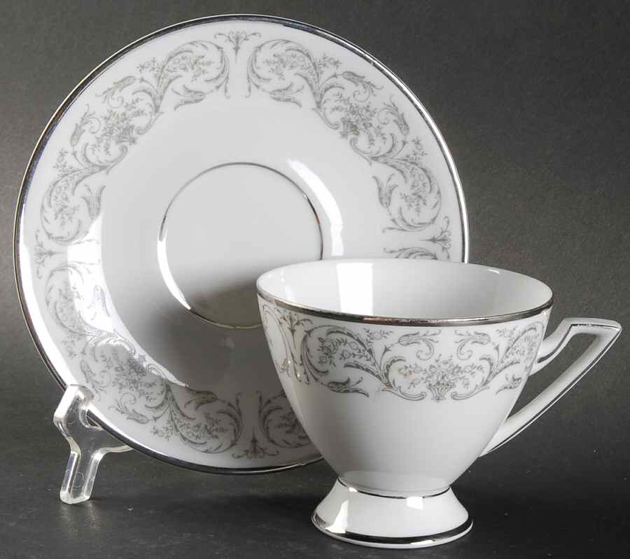 Chantilly (Platinum Trim) Footed Cup & Saucer Set by Jaeger-1