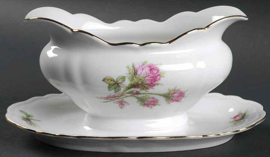 Moss Rose Gravy Boat with Attached Underplate by Jaeger-1