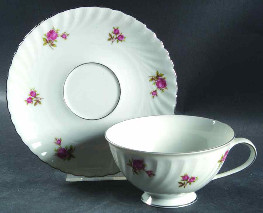 Rosemarie (Swirl Edge, Platinum Trim) Footed Cup & Saucer Set by Jaeger-1