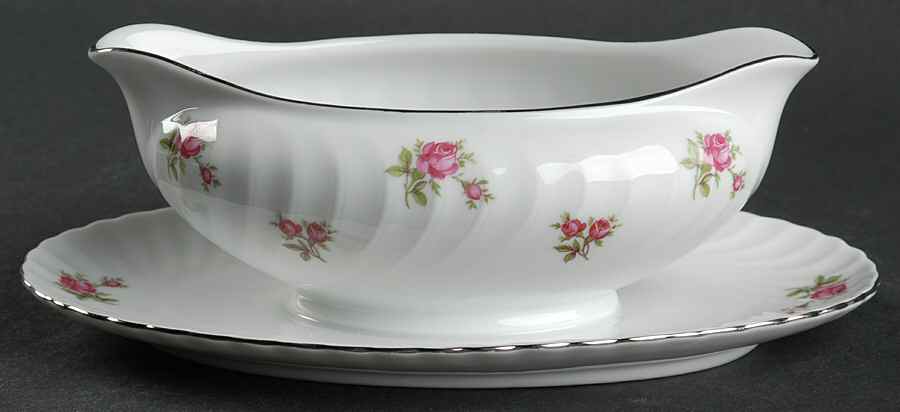 Rosemarie (Swirl Edge, Platinum Trim) Gravy Boat with Attached Underplate by Jaeger-1
