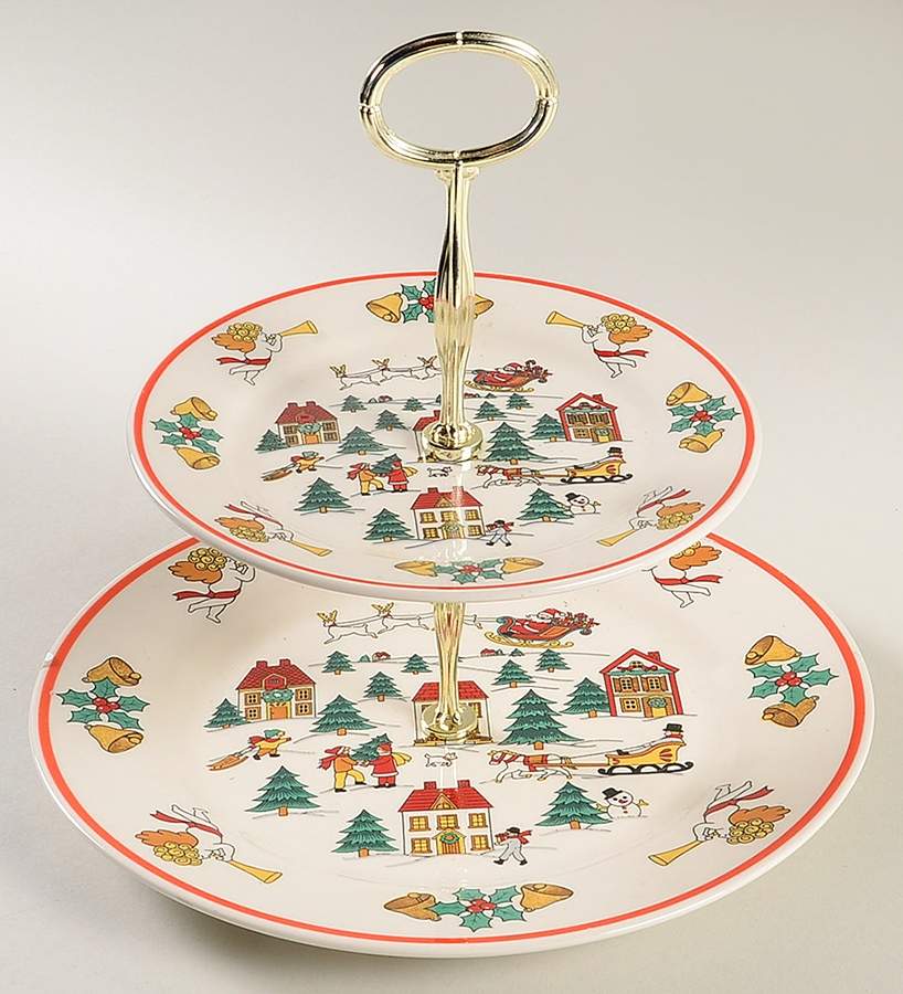 The Joy of Christmas (Smooth, Red Trim) 2 Tiered Serving Tray (Dinner & Salad Plate) by Jamestown-1