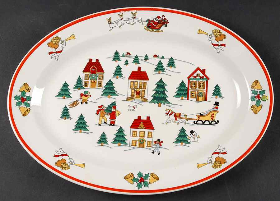 The Joy of Christmas (Smooth, Red Trim) 13" Oval Serving Platter by Jamestown-1
