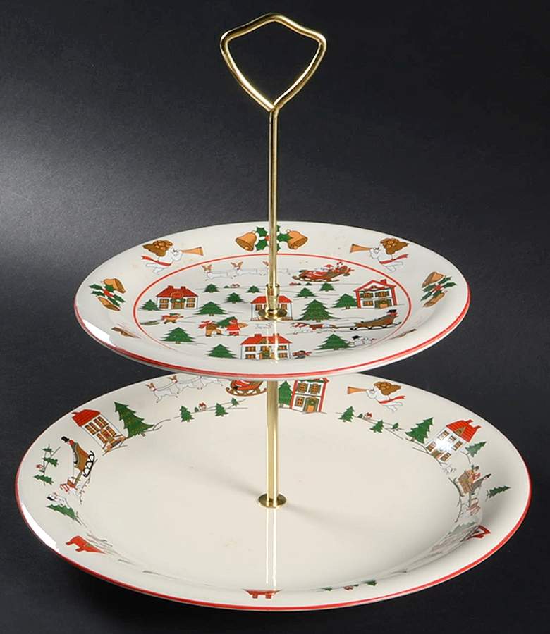 The Joy of Christmas (Smooth, Red Trim) 2 Tiered Serving Tray (Dinner & Salad Plate) by Jamestown-1