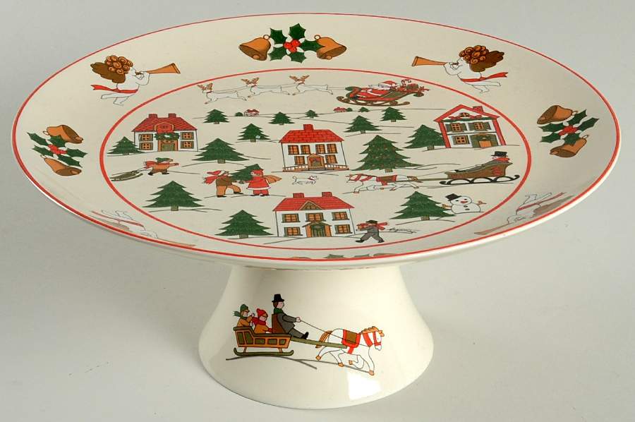 The Joy of Christmas (Smooth, Red Trim) 10" Diameter Pedestal Cake Stand by Jamestown-1