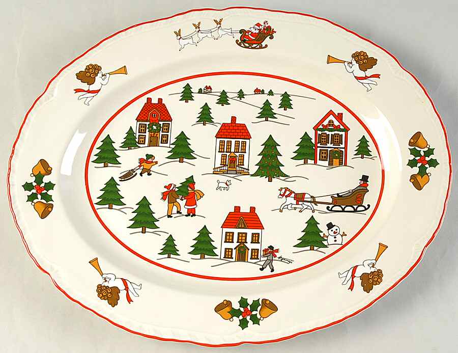 Joy of Christmas (Scalloped, Red Trim) 13" Oval Serving Platter by Jamestown-1