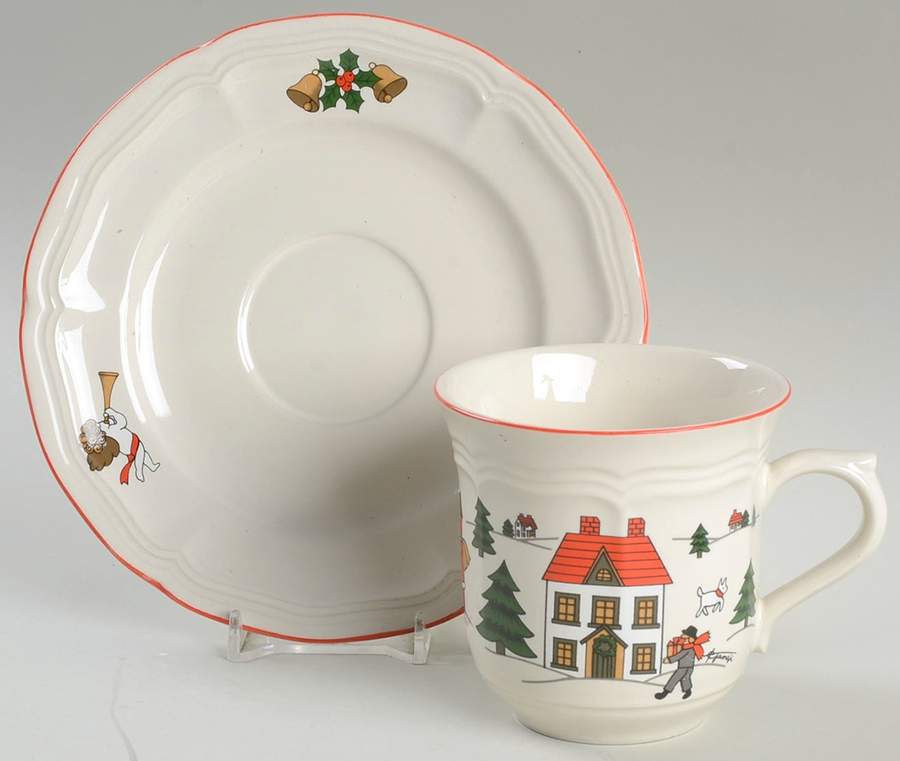 Joy of Christmas (Scalloped, Red Trim) Flat Cup & Saucer Set by Jamestown-1